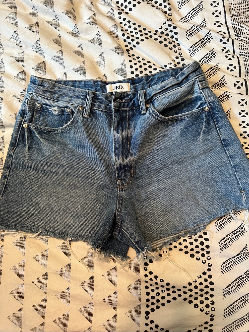 Just Black Distressed Light Blue High-Rise Denim Cutoff Shorts